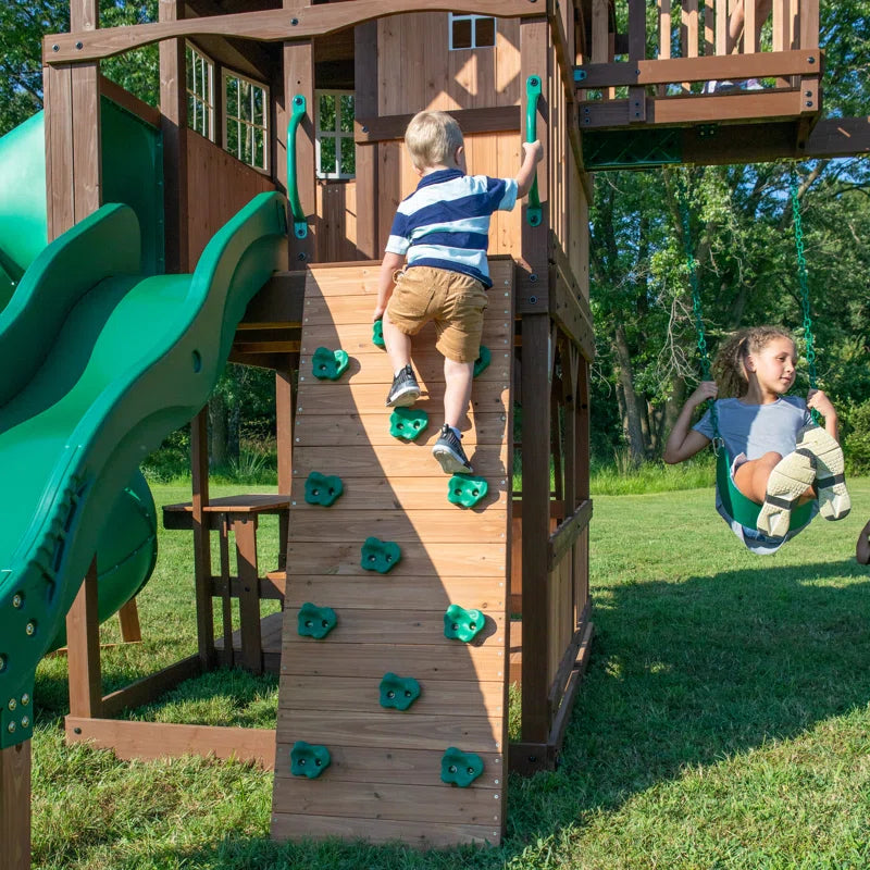 Skyfort II Cedar Wood Swing Set with Spiral Tube Slide, Clubhouse, Crow'S Nest, and Picnic Table