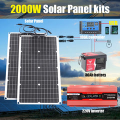 110V 220V 2000W Flexible Solar Panel System 12V Battery Charging 4000W Solar Inverter Kit for Home Outdoor Camping