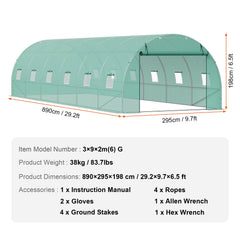 Walk-In Tunnel Greenhouse Hoop House Greenhouse Tunnel Plant Hot House with Steel Frame PE Cover Roll-Up Zipper Door
