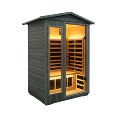 Premium 2-Person Black Carbonized Walnut Low EMF Far Infrared Outdoor Sauna With Bluetooth Audio And LED Lighting (SAK16850)