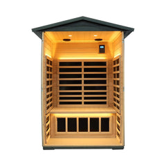 Premium 2-Person Black Carbonized Walnut Low EMF Far Infrared Outdoor Sauna With Bluetooth Audio And LED Lighting (SAK16850)