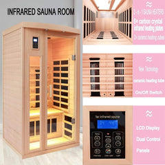 Premium 2-Person Low EMF FAR-Infrared Heat Wood Home Personal Spa Sauna With Ceramic Heaters, 1760W (SAK25714)