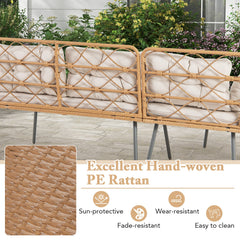 3 Pieces Corner Patio Furniture with Small Coffee Table-Beige