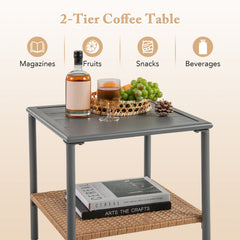 3 Pieces Corner Patio Furniture with Small Coffee Table-Beige