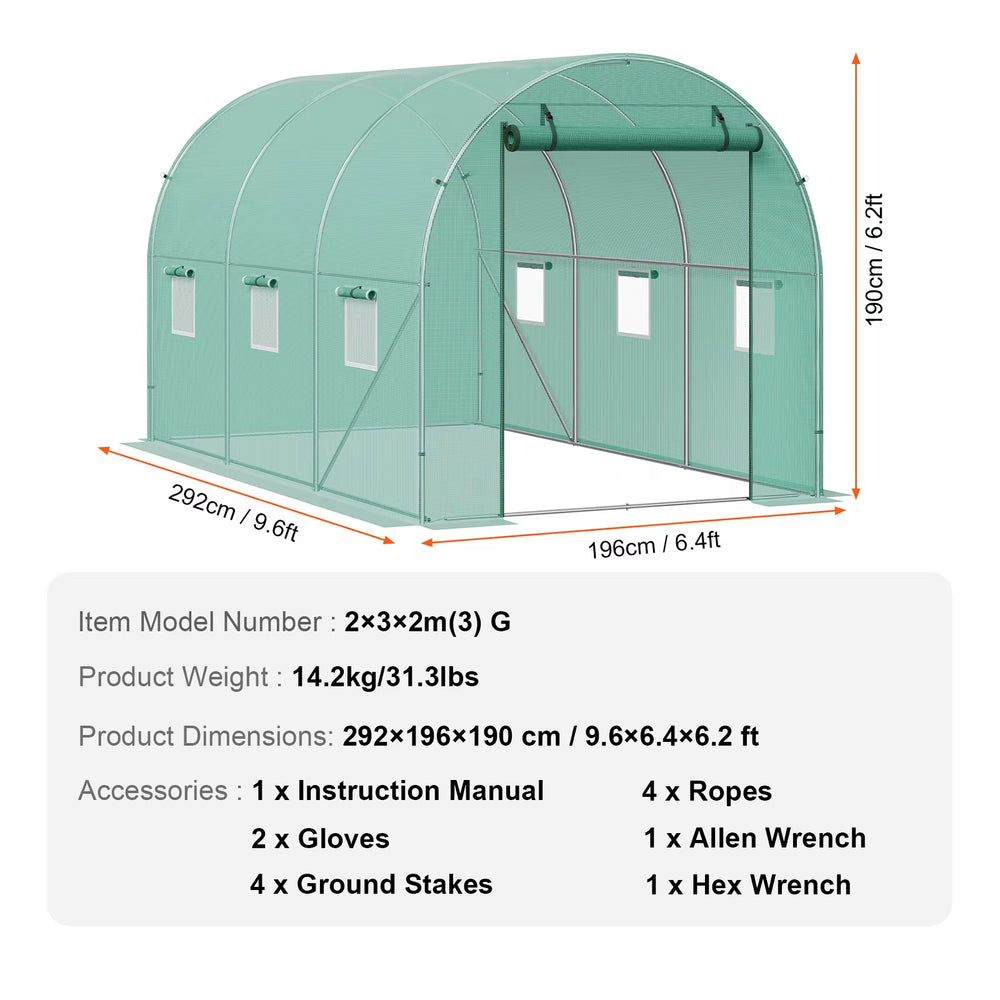 Walk-In Tunnel Greenhouse Hoop House Greenhouse Tunnel Plant Hot House with Steel Frame PE Cover Roll-Up Zipper Door