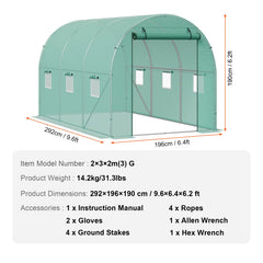 Walk-In Tunnel Greenhouse Hoop House Greenhouse Tunnel Plant Hot House with Steel Frame PE Cover Roll-Up Zipper Door
