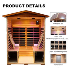 Premium 4-Person Luxury Low EMF Outdoor FAR Infrared Home Sauna With Bluetooth Audio, 2050W (SAK15372)