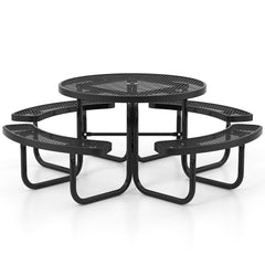 45 Inches Outdoor Round Picnic Table and Bench Set for 8 with Umbrella Hole-Black