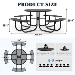 46" Round Picnic Table With Umbrella Hole