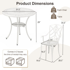 5 Piece Patio Cast Aluminum Dining Table Chair Set Bistro Set with Umbrella Hole-White