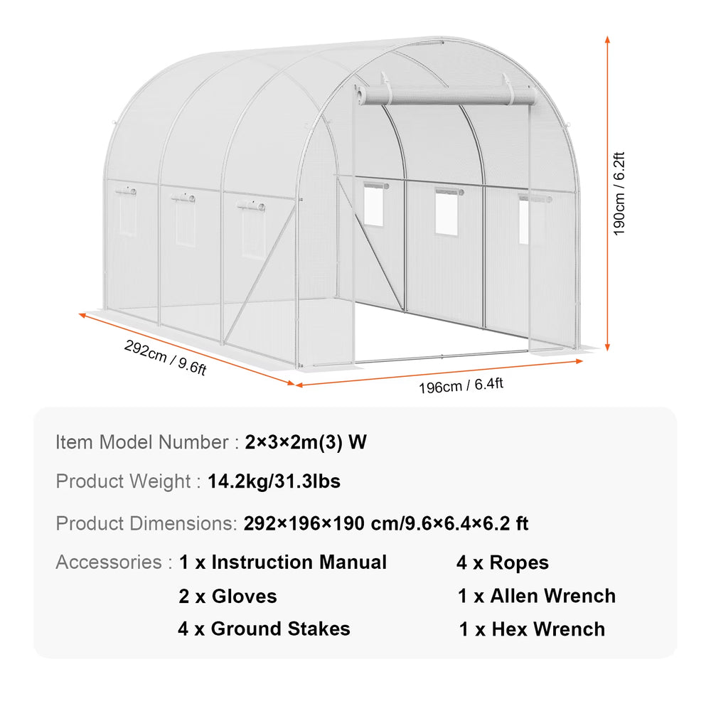 Walk-In Tunnel Greenhouse Hoop House Greenhouse Tunnel Plant Hot House with Steel Frame PE Cover Roll-Up Zipper Door