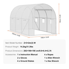 Walk-In Tunnel Greenhouse Hoop House Greenhouse Tunnel Plant Hot House with Steel Frame PE Cover Roll-Up Zipper Door