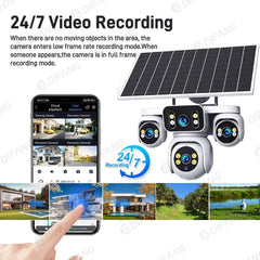 DIFANG 4 Screens AOV Wireless Solar Surveillance Camera 12X Zoom 24/7 Record Solar CCTV 20MP 20W 4G Sim Card Solar IP Cam