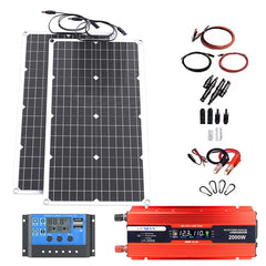 110V 220V 2000W Flexible Solar Panel System 12V Battery Charging 4000W Solar Inverter Kit for Home Outdoor Camping