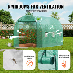 Walk-In Tunnel Greenhouse Hoop House Greenhouse Tunnel Plant Hot House with Steel Frame PE Cover Roll-Up Zipper Door
