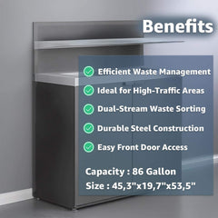 86-Gallon Heavy-Duty Commercial Steel Two-Stream Trash Can Cabinet With Tray Holder (SAK45079)