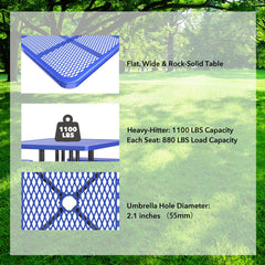 8ft Rectangle Picnic Table With Umbrella Hole