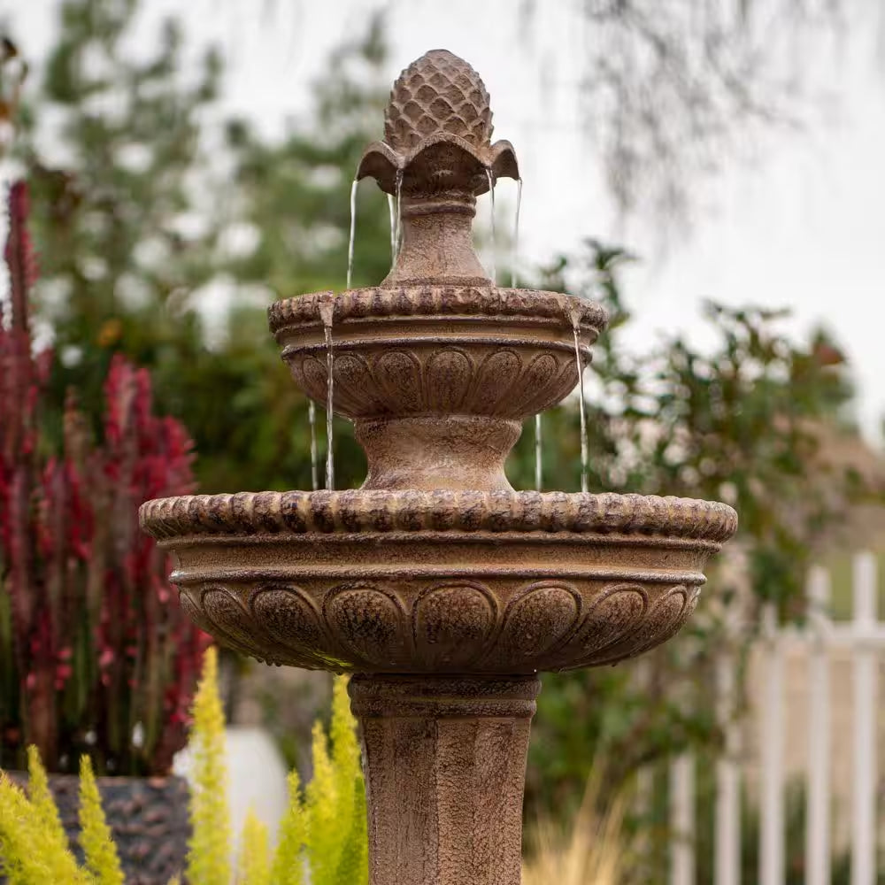 39 In. 2-Tier Outdoor Freestanding Solar Water Fountain - Classic Design, Sand Stone Resin Bird Bath with Pump