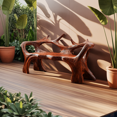 Aurelin Antler Solid Wood Sculptural Outdoor Bench