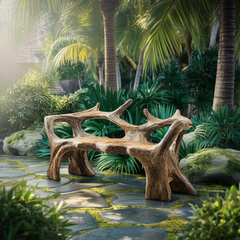 Aurelin Antler Solid Wood Sculptural Outdoor Bench