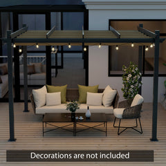 10 x 12 Feet Outdoor Aluminum Retractable Pergola Canopy Shelter Grape Trellis-Beige