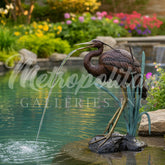 Heron Bird in Grass Fountain Bronze Statue