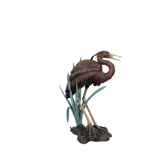 Heron Bird in Grass Fountain Bronze Statue