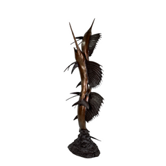 Swimming Sailfish Trio Fountain Bronze Statue