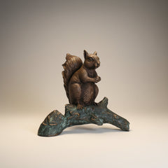 Squirrel on Log Table-top Bronze Statue