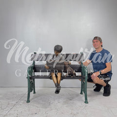 Girl Reading Book on Bench with Puppy Bronze Statue