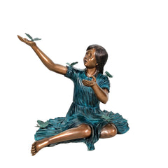Sitting Girl with Butterflies Bronze Statue