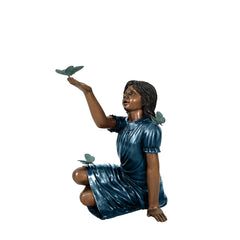 Sitting Girl with Butterflies Bronze Statue