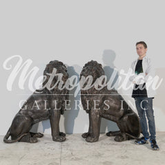 Majestic Sitting Lions Bronze Statue Pair