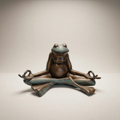 Large Meditating Frog Table-top Bronze Statue