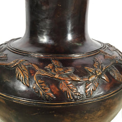 Robust Bronze Vase with Leaf Pattern