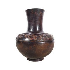 Robust Bronze Vase with Leaf Pattern