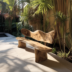 Verdura Crest Handcrafted Solid Wood Outdoor Bench