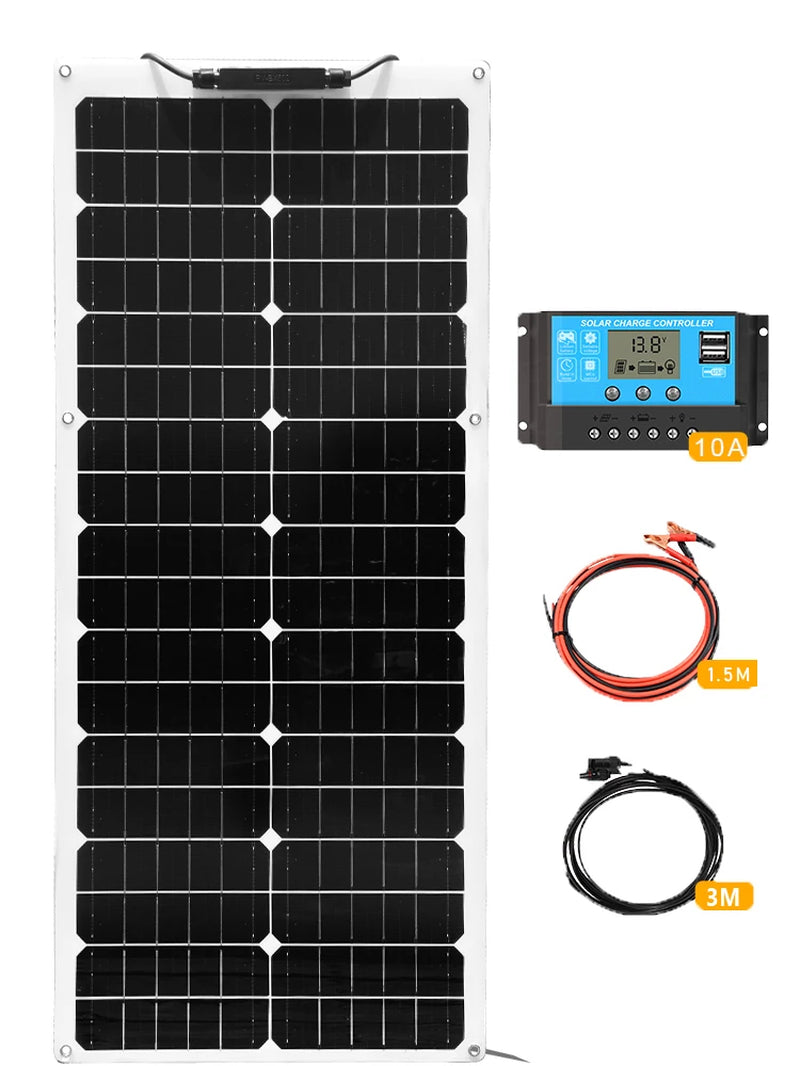 12V Flexible Solar Panel Kit Monocrystalline Solar Cell 50W 100W 120W 240W PV for Home RV & Boat Solar Power China Drop Shipping
