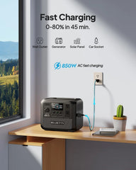 Portable Power Station AC70 with 100W Solar Panel Included, 768Wh Solar Generator with 2 1000W AC Outlets, 0-80% in 45 Min, Lifepo4 Power for Camping