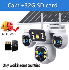 DIFANG 4 Screens AOV Wireless Solar Surveillance Camera 12X Zoom 24/7 Record Solar CCTV 20MP 20W 4G Sim Card Solar IP Cam