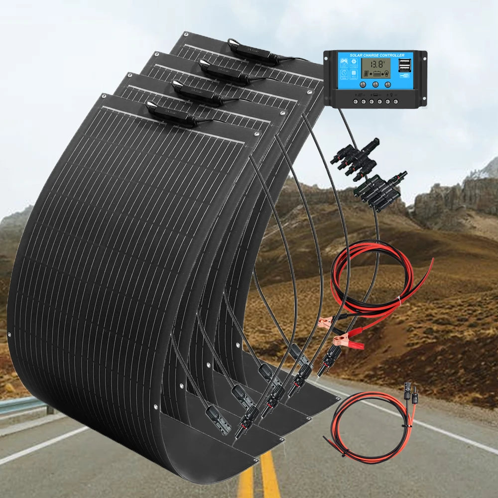 Flexible Solar Panel 1000W 500W 400W 200W 100W High Efficiency Photovoltaic Module Diy Kit Generation Car Home Camping 12V 24V
