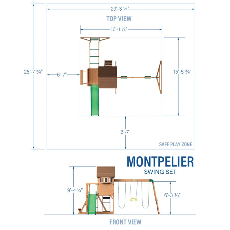 Montpelier Cedar Wood Swing Set with Wave Slide, Clubhouse, Monkey Bars, and Picnic Area