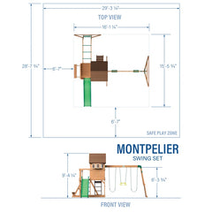 Montpelier Cedar Wood Swing Set with Wave Slide, Clubhouse, Monkey Bars, and Picnic Area