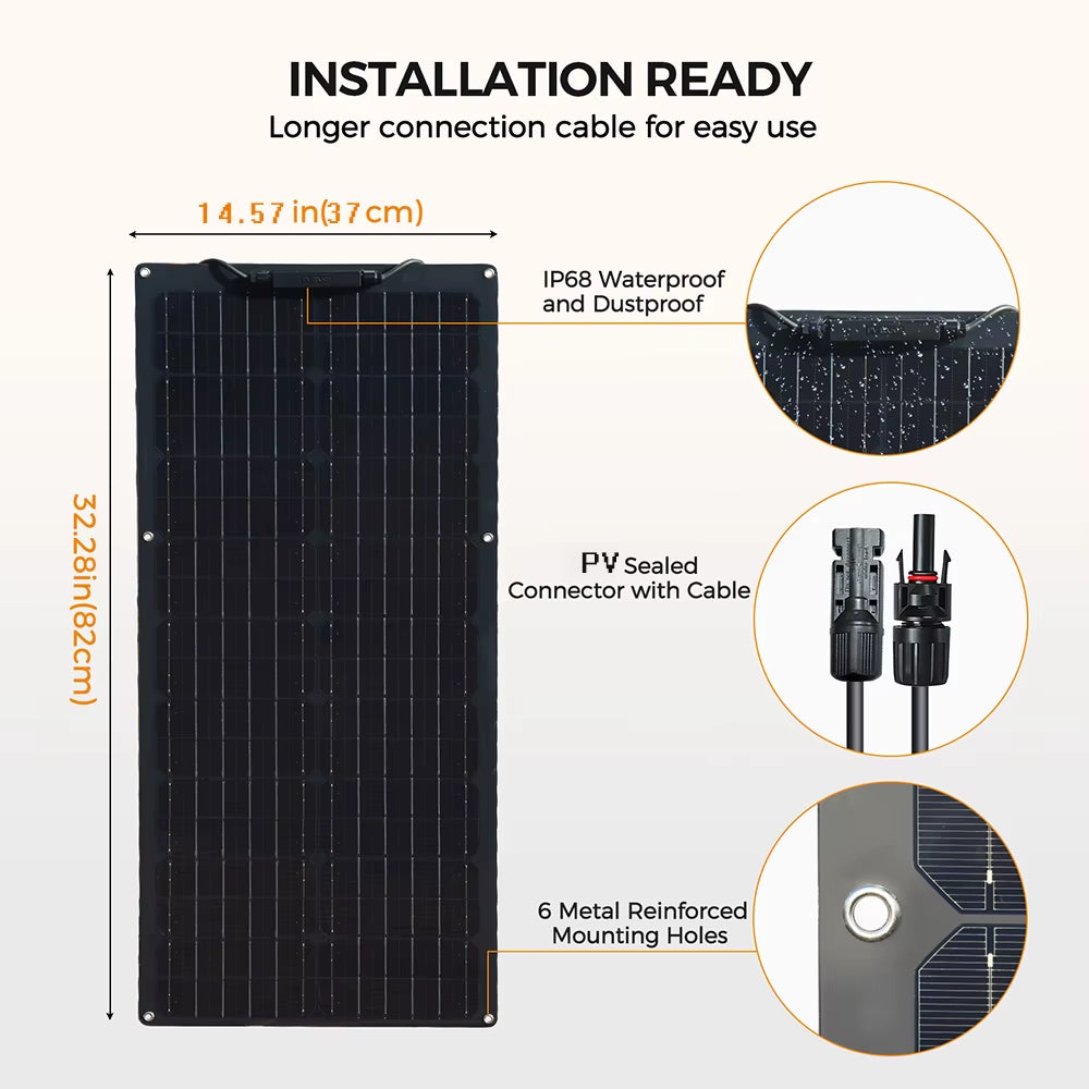 12V Flexible Solar Panel Kit Monocrystalline Solar Cell 50W 100W 120W 240W PV for Home RV & Boat Solar Power China Drop Shipping