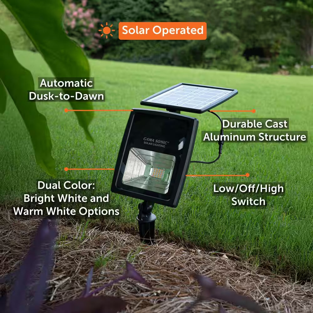 250 Lumens Black Solar Powered Dual Color Integrated LED Outdoor Landscape Flood Light (2-Pack)