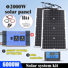 6000W Solar Panel System Kit : 110V/220V Output + 12V 24V Battery Charger & 6000W Inverter for Home/Rv/Camping (Complete System)