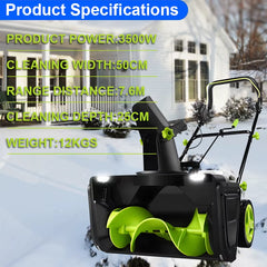 3500W 40V Brushless Electric Snow Plow Thrower Cordless Snow Sweeper Clean Street Courtyard Snow Shoveling Snow Remover Machine