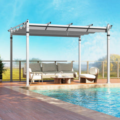 Outdoor Pergola with Retractable Canopy and Aluminum Frame-Gray