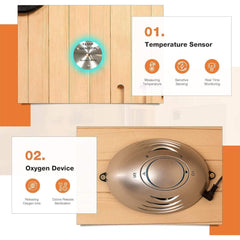 Luxury 2-Person Low EMF FAR Infrared Heat Wood Home Personal Spa Sauna W/ Panoramic Tempered Glass, 2000W (SAK27481)