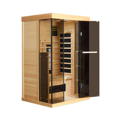 Luxury 2-Person Low EMF FAR Infrared Heat Wood Home Personal Spa Sauna W/ Panoramic Tempered Glass, 2000W (SAK27481)